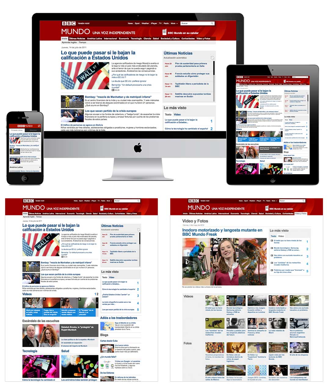 Desktop, mobile and tablet devices showing one of the BBC World Service's website