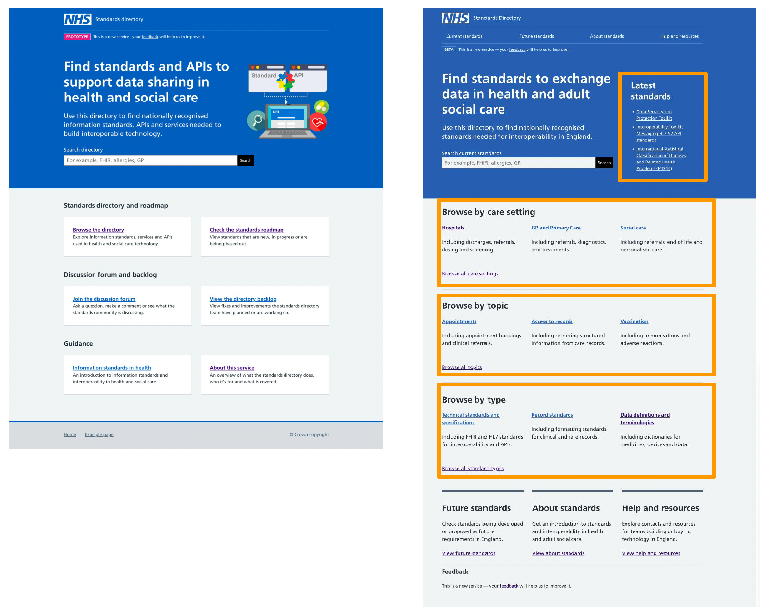 homepage of the NHS Data Standards Directory