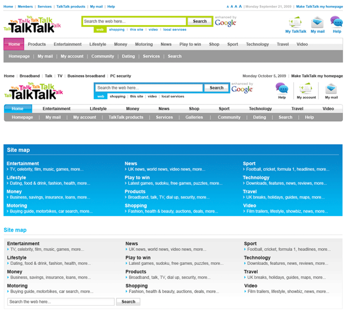 Examples of masthead and sitemap concepts